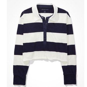 CROPPED LONG-SLEEVE RUGBY POLO T-SHIRT